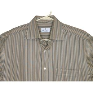 Truzzi Milano Shirt Mens 16 x‎ 41 Brown Striped Long Sleeve Dress Shirt Italy